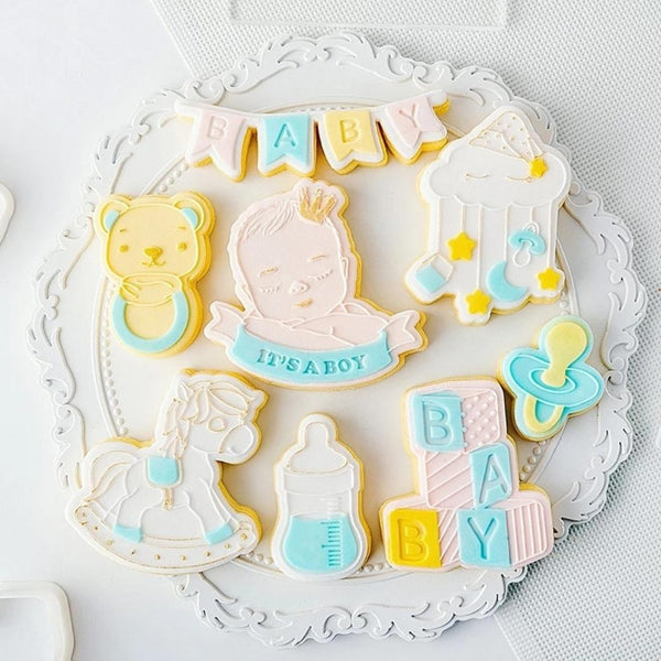 Baby Birthday & Shower Cookie Cutter & Stamp - Teddy Bear Crib