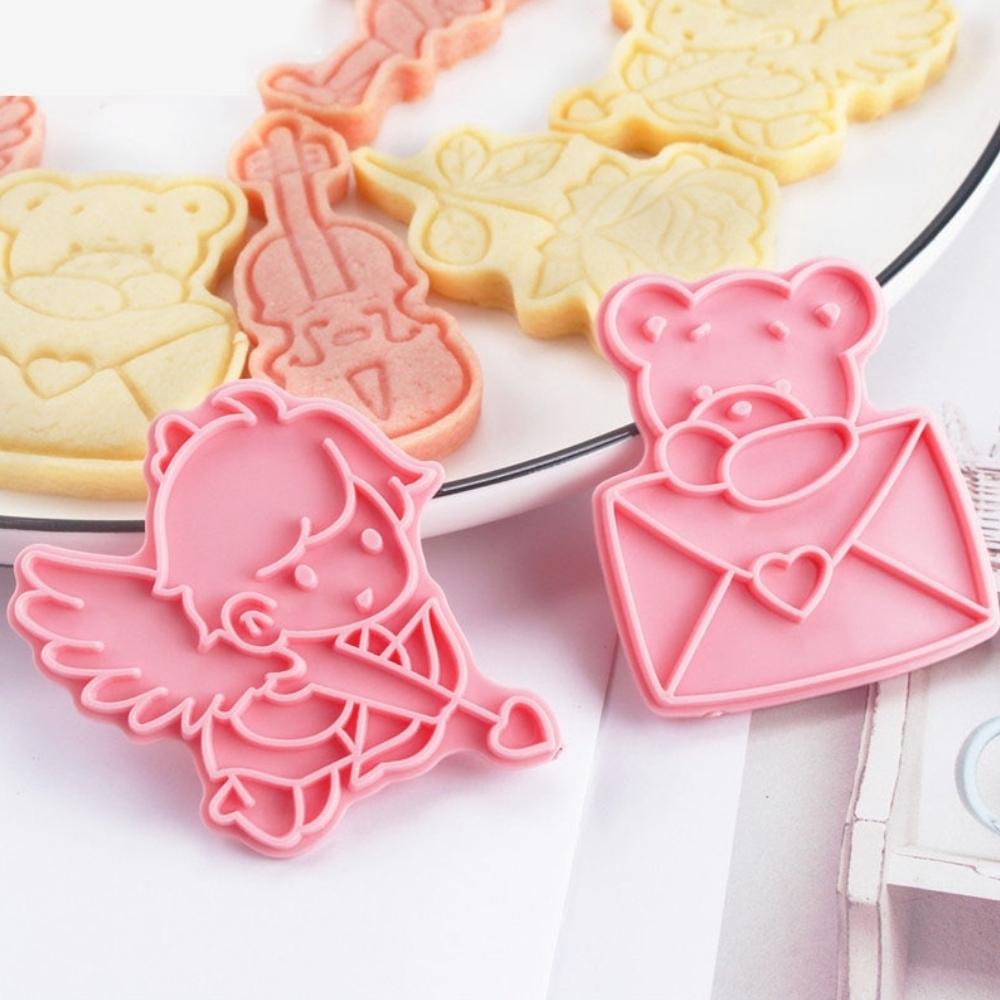 Valentines Day Cupid Cookie Cutter & Stamp - Set of 6 Pieces - Love Letter  Teddy Bear Rose Violin